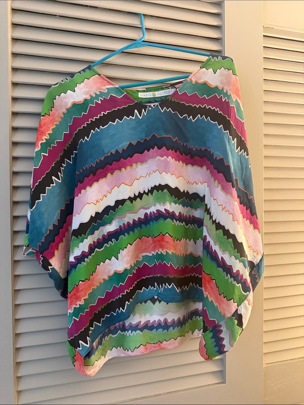 Marie Oliver Multicolor Zigzag V-Neck Tunic - Teal, Green, Pink, White